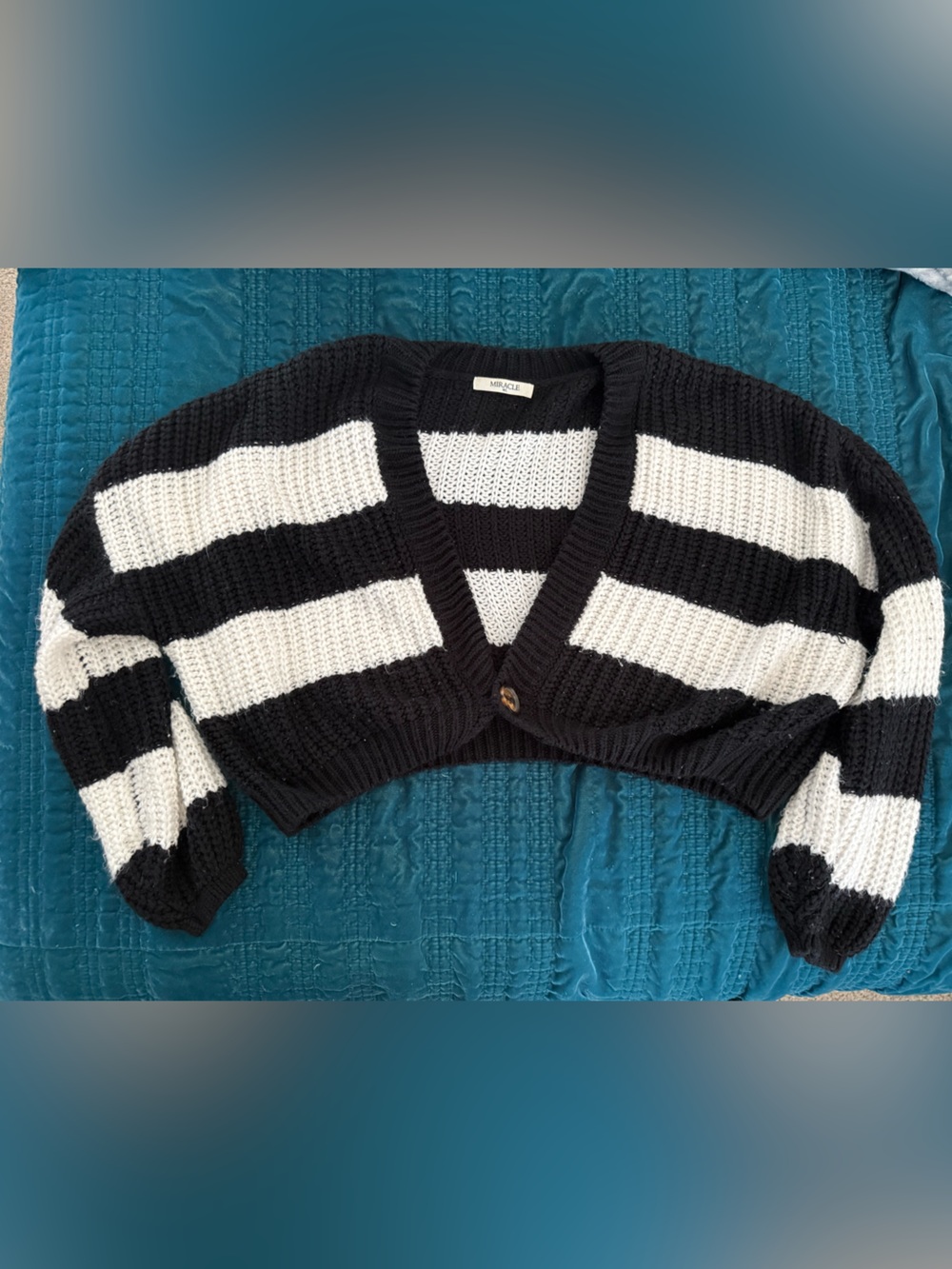 Miracle Black & White Striped Cropped Cardigan